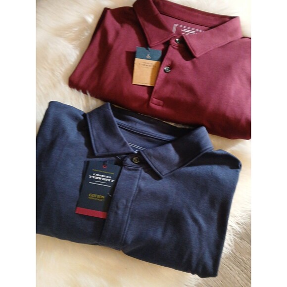 NWT Charles Tyrwhitt Men Size XL Bundle of 2 L-Sleeve Jersey Polos Navy/Burgundy - Picture 1 of 13